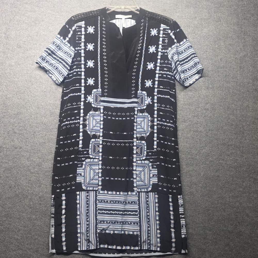 BCBGMAXAZRIA Gema Women's Blue Black Geometric Print Shift Dress Size XS